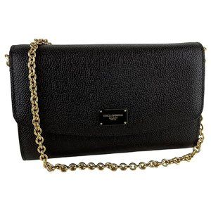 Dolce&Gabbana Women's Logo Embedded in Metal Wallet and Chaing Brown Sz S